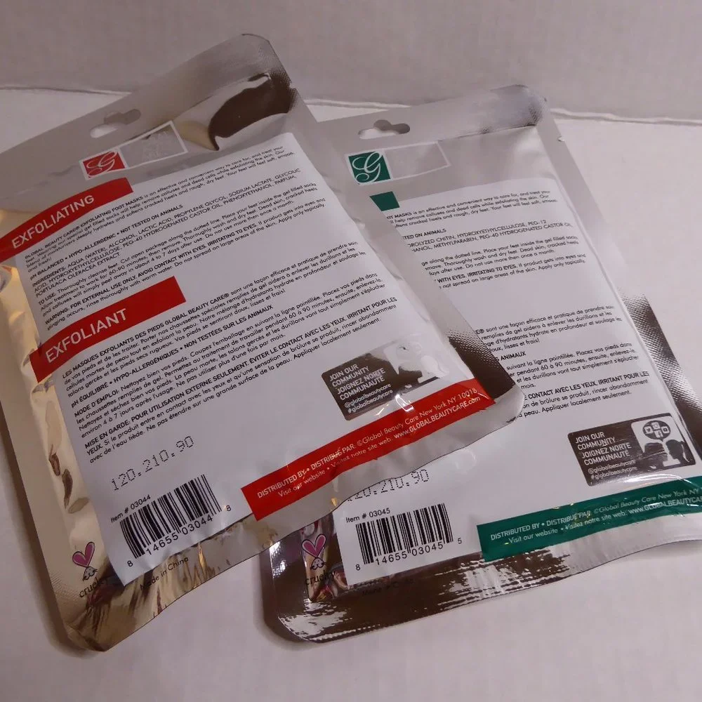 GLOBAL BEAUTY CARE SET; EXFOLIATING FOOT MASK, MOISTURIZING FOOT MASK, SEALED